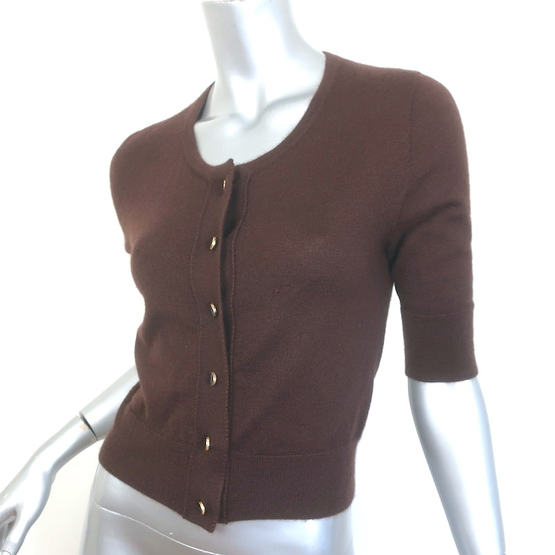 Oscar de la Renta Cropped Cardigan Dark Brown Cashmere-Silk Size Extra Small