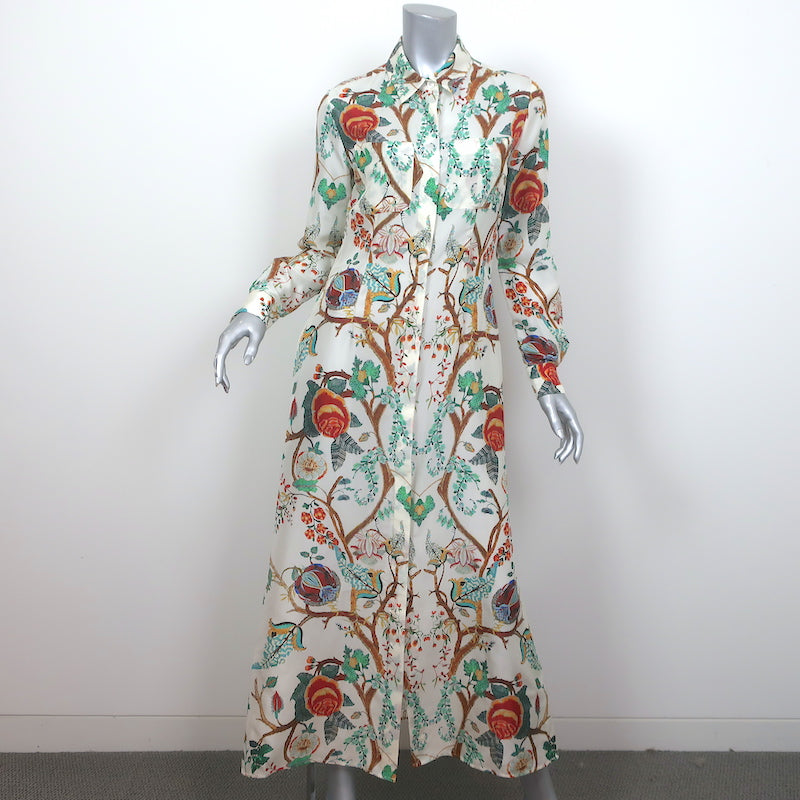 Alberta Ferretti Maxi Shirt Dress Cream/Multi Floral Print Silk Size US 4 NEW