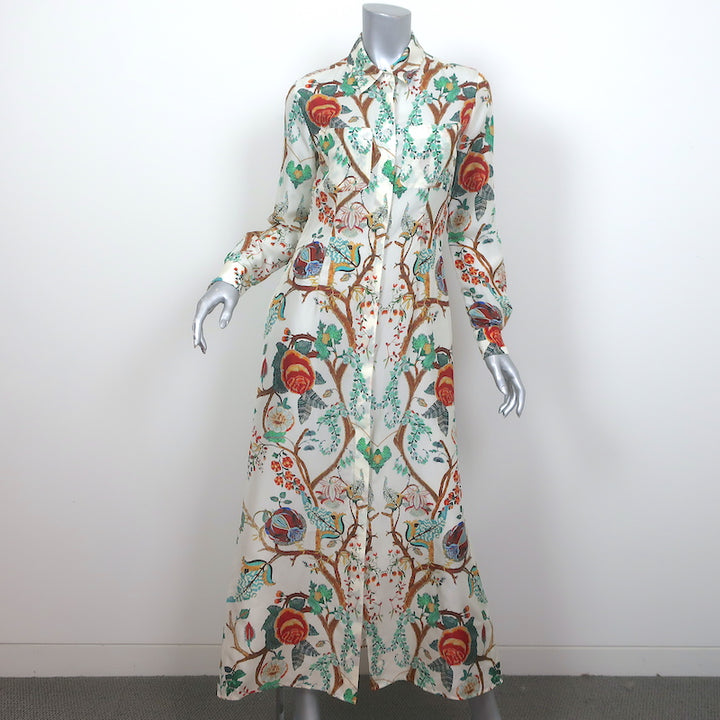 Alberta Ferretti Maxi Shirt Dress Cream/Multi Floral Print Silk Size US 4 NEW