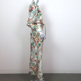 Alberta Ferretti Maxi Shirt Dress Cream/Multi Floral Print Silk Size US 4 NEW