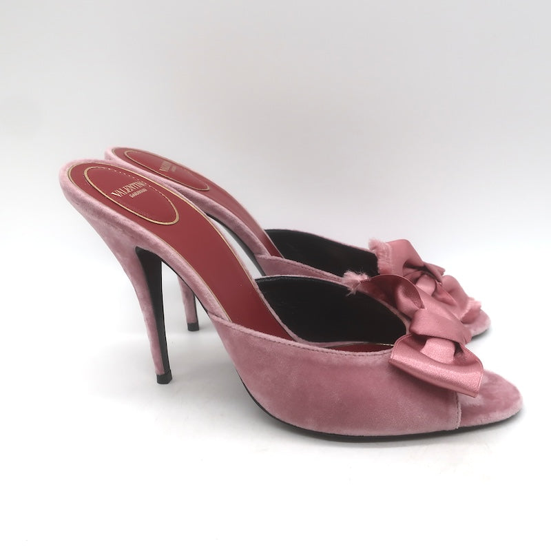 Valentino Marie Velvet Bow Sandals Pink Size 41