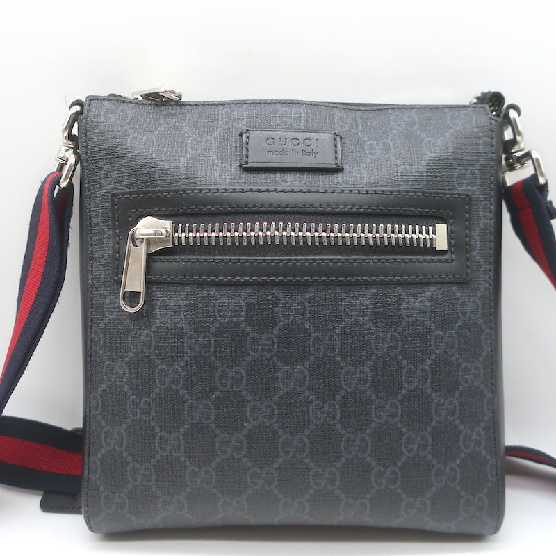 Gucci GG Supreme Small Web-Strap Messenger Bag Black Canvas &amp; Leather