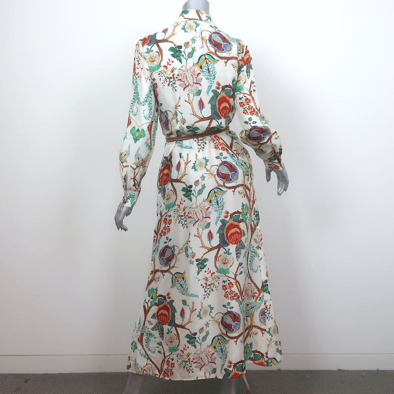 Alberta Ferretti Maxi Shirt Dress Cream/Multi Floral Print Silk Size US 4 NEW