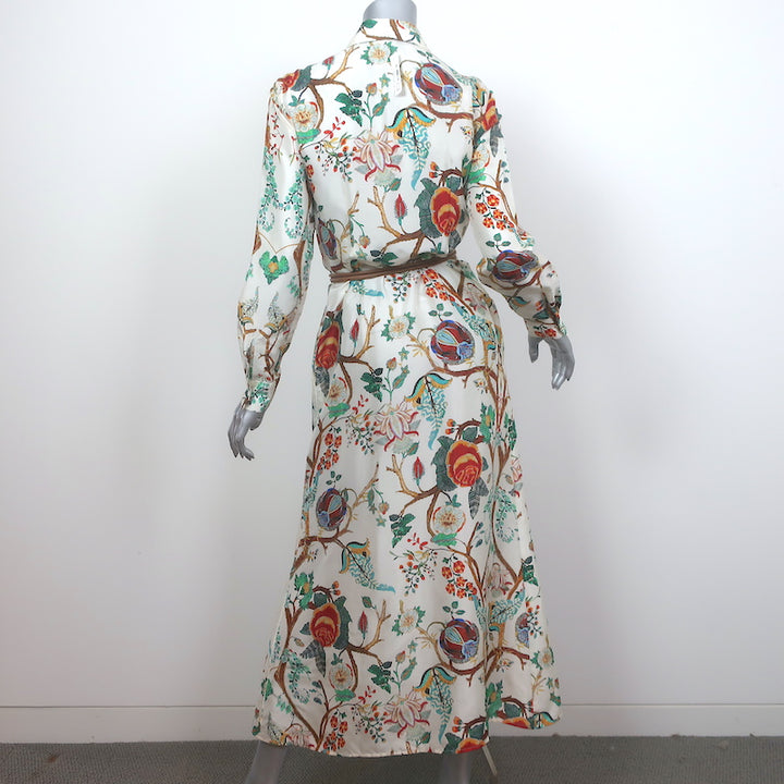 Alberta Ferretti Maxi Shirt Dress Cream/Multi Floral Print Silk Size US 4 NEW