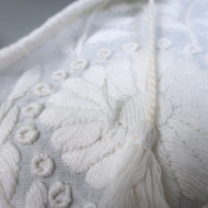 Nili Lotan Tassel-Tie Embroidered Peasant Blouse White Linen Size Extra Small