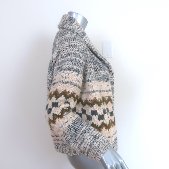 THE GREAT Geo Check Lodge Cardigan Cream/Gray Alpaca-Blend Size 1