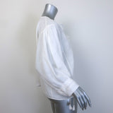 Nili Lotan Tassel-Tie Embroidered Peasant Blouse White Linen Size Extra Small