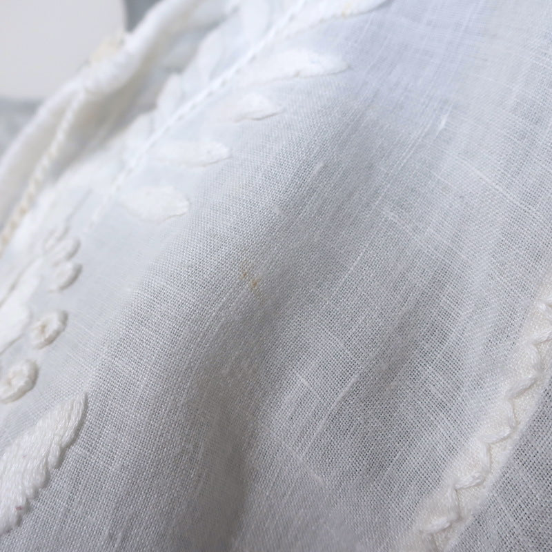 Nili Lotan Tassel-Tie Embroidered Peasant Blouse White Linen Size Extra Small