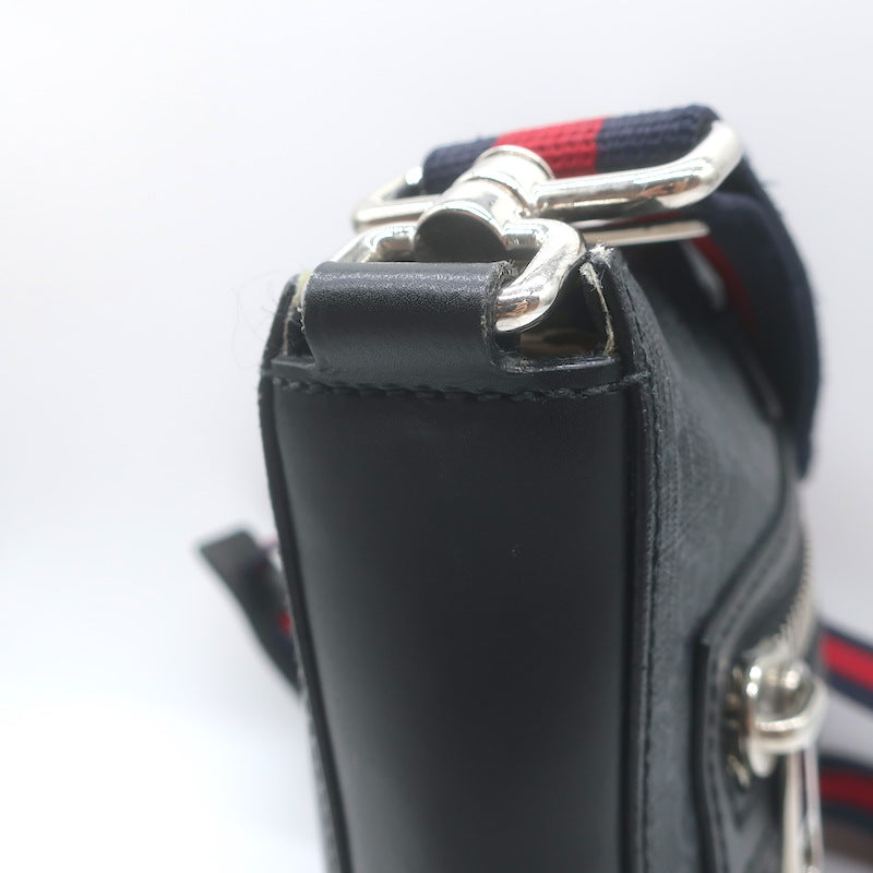 Gucci GG Supreme Small Web-Strap Messenger Bag Black Canvas &amp; Leather