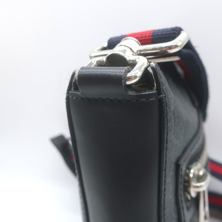 Gucci GG Supreme Small Web-Strap Messenger Bag Black Canvas &amp; Leather