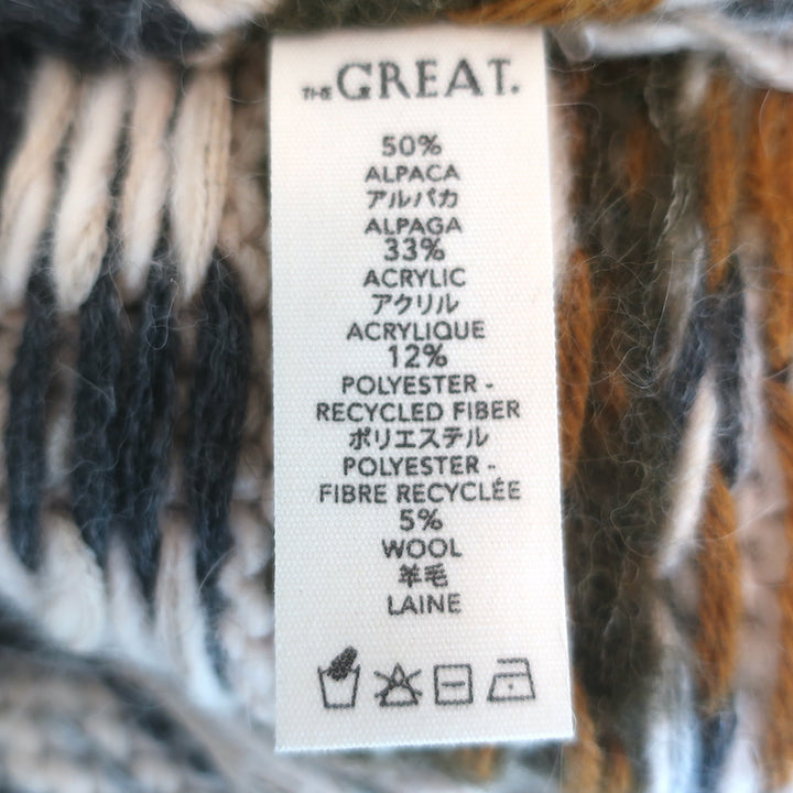 THE GREAT Geo Check Lodge Cardigan Cream/Gray Alpaca-Blend Size 1