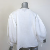 Nili Lotan Tassel-Tie Embroidered Peasant Blouse White Linen Size Extra Small