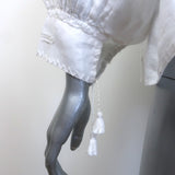 Nili Lotan Tassel-Tie Embroidered Peasant Blouse White Linen Size Extra Small