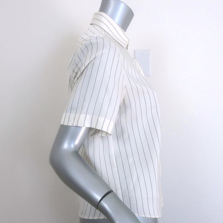 Christian Dior Striped Button-Up Shirt Cream Silk Size US 6 Short Sleeve Blouse