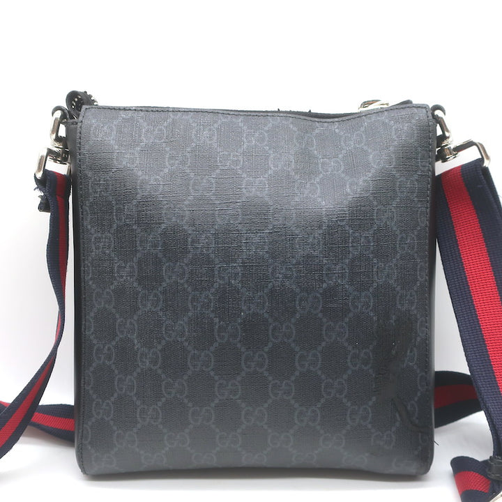 Gucci GG Supreme Small Web-Strap Messenger Bag Black Canvas &amp; Leather