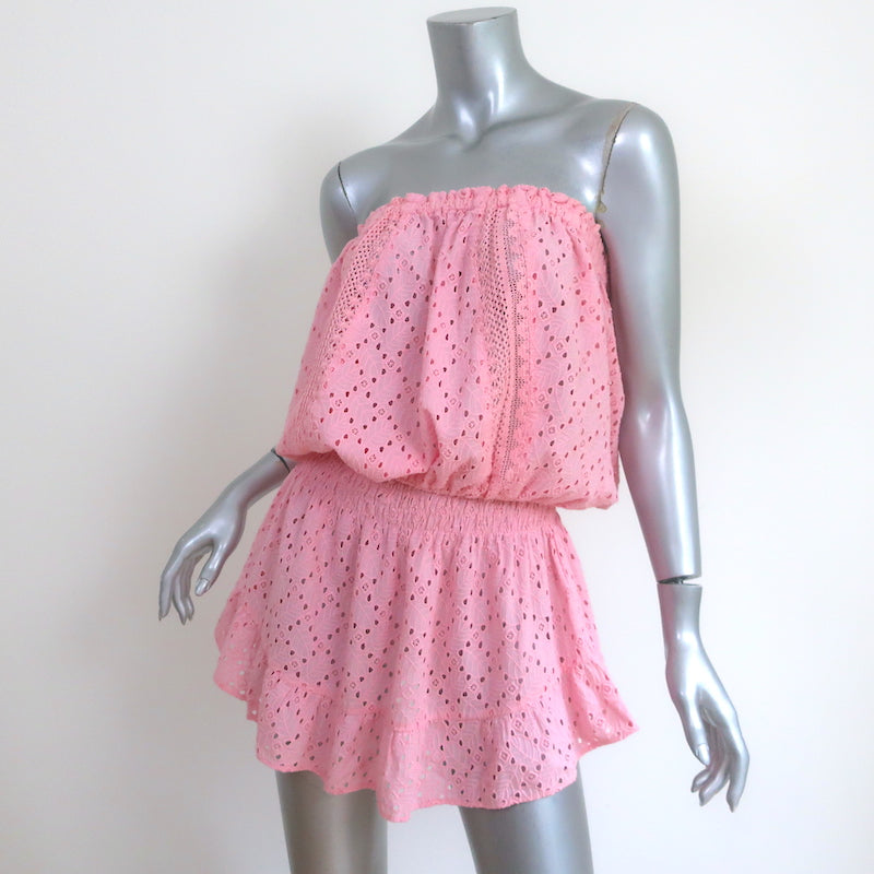 Ramy Brook Hilaria Strapless Cover-Up Mini Dress Pink Cotton Eyelet Size Medium