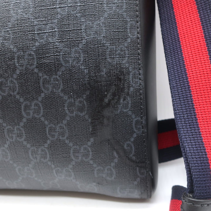 Gucci GG Supreme Small Web-Strap Messenger Bag Black Canvas &amp; Leather
