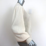 Jill Roberts Cashmere Puff Sleeve Cardigan Cream Ribbed Knit Size Medium