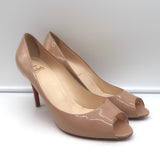 Christian Louboutin You You 85 Peep Toe Pumps Nude Patent Leather Size 41.5