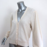 Jill Roberts Cashmere Puff Sleeve Cardigan Cream Ribbed Knit Size Medium