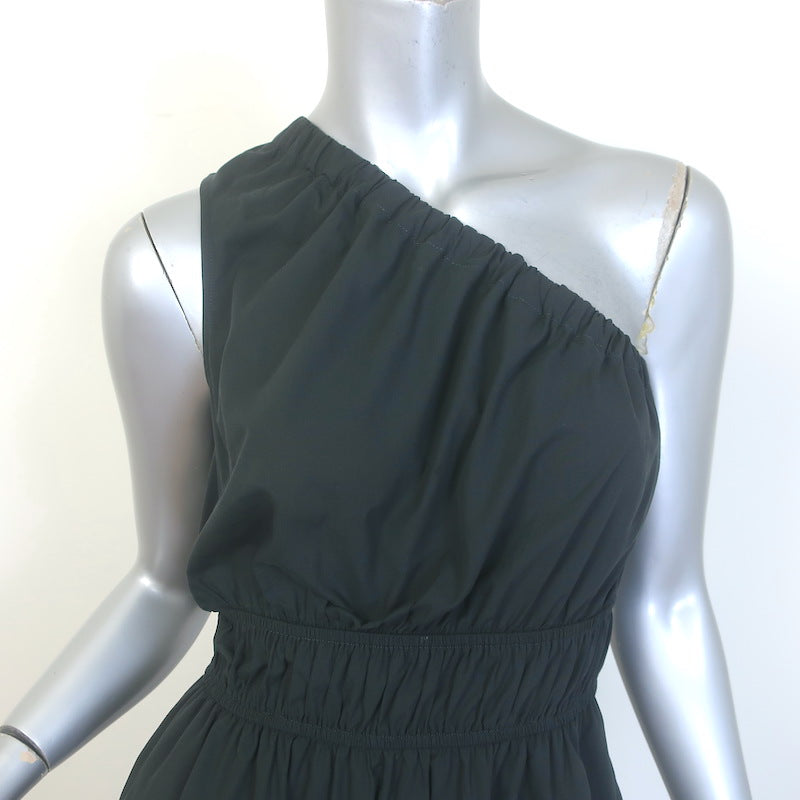 Rails Selani One-Shoulder Midi Dress Black Smocked Cotton Size Extra Small