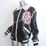 Opening Ceremony Shearling-Trim Varsity Jacket Black Faux Patent Size Small