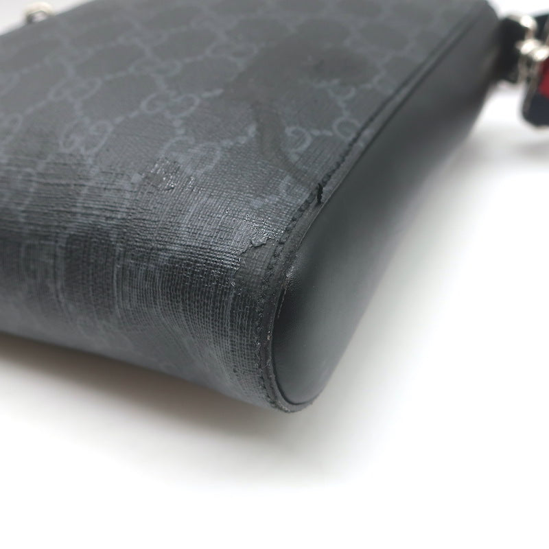 Gucci GG Supreme Small Web-Strap Messenger Bag Black Canvas &amp; Leather