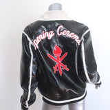 Opening Ceremony Shearling-Trim Varsity Jacket Black Faux Patent Size Small