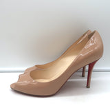 Christian Louboutin You You 85 Peep Toe Pumps Nude Patent Leather Size 41.5