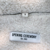 Opening Ceremony Shearling-Trim Varsity Jacket Black Faux Patent Size Small