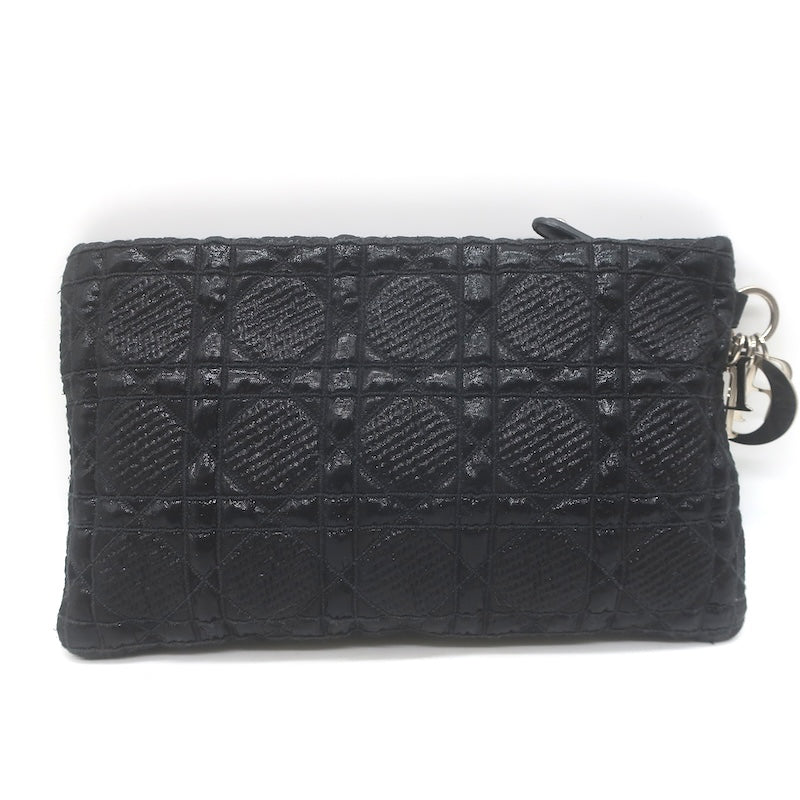 Christian Dior Panarea Cannage Quilted Metallic Fabric Clutch Bag Black