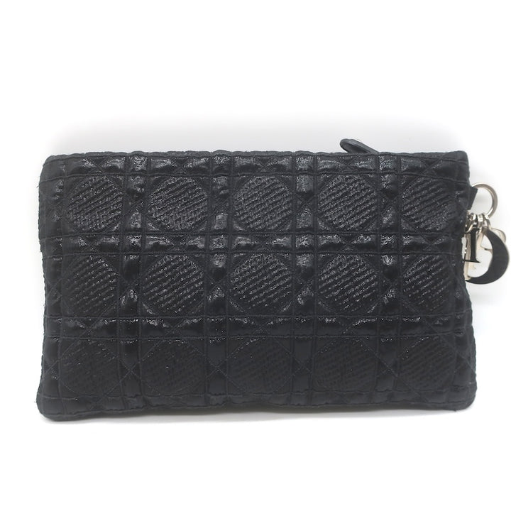 Christian Dior Panarea Cannage Quilted Metallic Fabric Clutch Bag Black