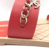 Chanel 19C CC Chain Toe-Strap Flat Slide Sandals Red Leather Size 37.5