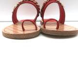 Chanel 19C CC Chain Toe-Strap Flat Slide Sandals Red Leather Size 37.5