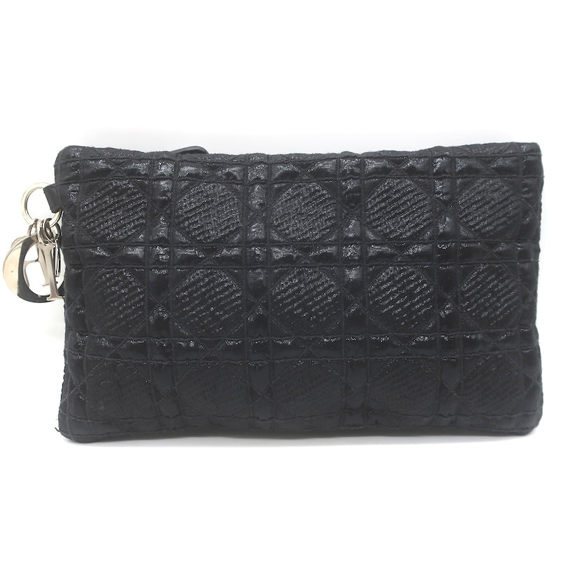 Christian Dior Panarea Cannage Quilted Metallic Fabric Clutch Bag Black