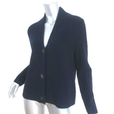 Vince Raised Collar Cardigan Navy Ribbed Wool-Cashmere Size Small V-Neck Sweater