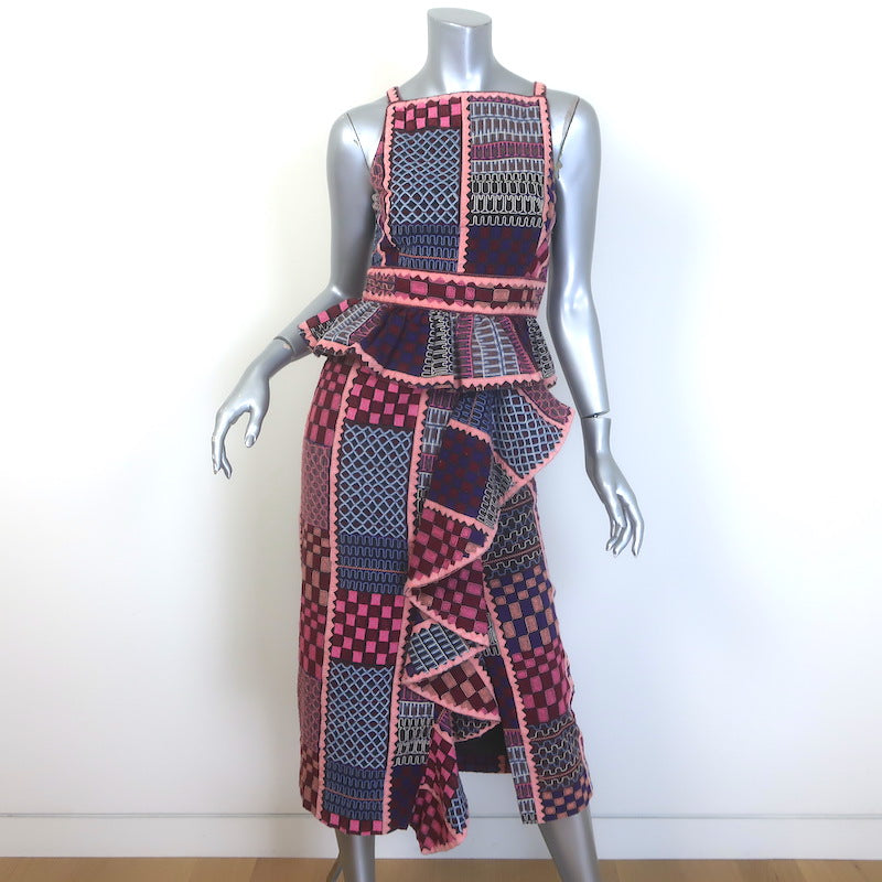 Ulla Johnson Handmade Valory Patchwork Ruffled Midi Dress Ametrine Size 0 NEW