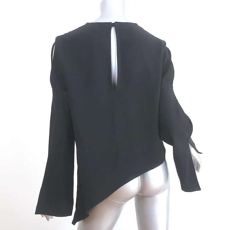 IRO Awefa Asymmetric Blouse Black Cutout Crepe Size 38 Long Sleeve Top NEW