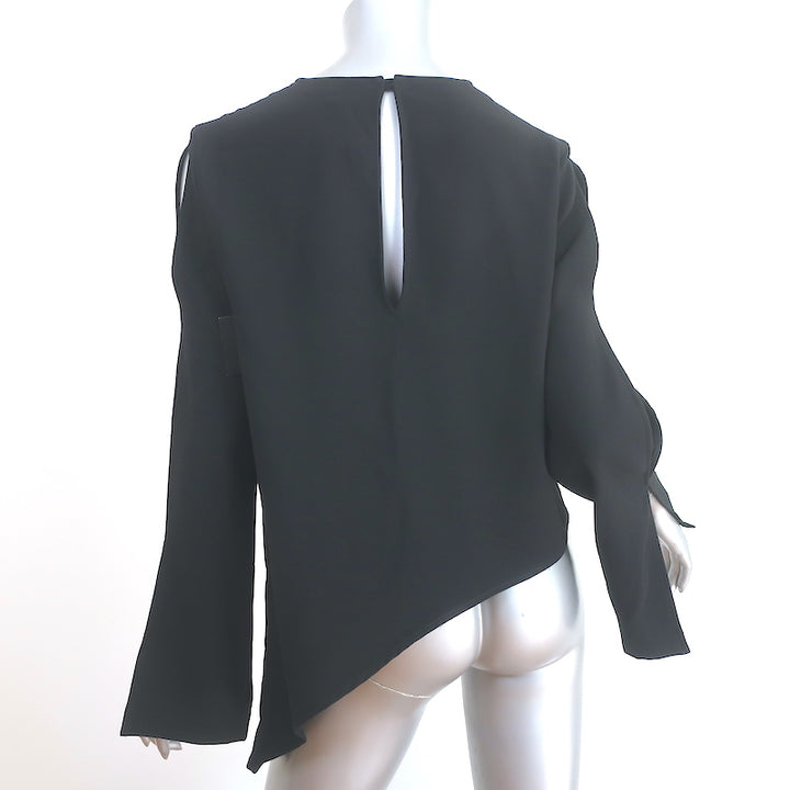 IRO Awefa Asymmetric Blouse Black Cutout Crepe Size 38 Long Sleeve Top NEW