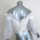 Zimmermann Postcard Pleated Fan Bodice Crop Top White Size 1 NEW