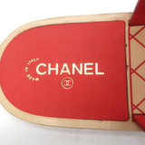 Chanel 19C CC Chain Toe-Strap Flat Slide Sandals Red Leather Size 37.5