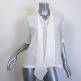 Brunello Cucinelli Monili-Trim Pussy Bow Short Sleeve Top Cream Silk Size Small