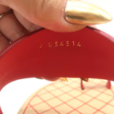 Chanel 19C CC Chain Toe-Strap Flat Slide Sandals Red Leather Size 37.5