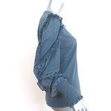 Veronica Beard Osage Ruffled Long Sleeve Top Blue Slub Jersey Size Large