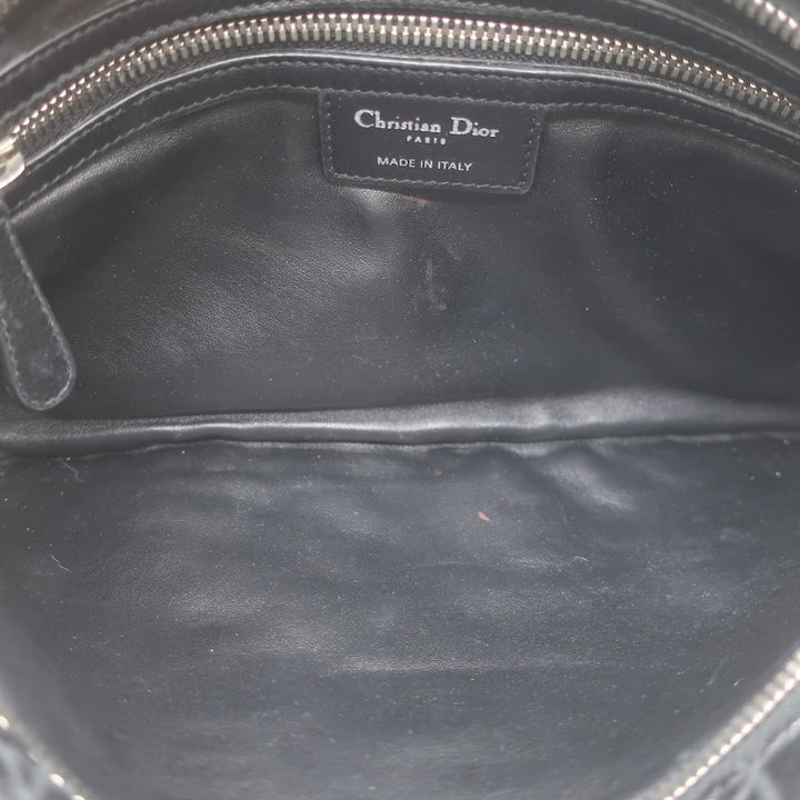 Christian Dior Panarea Cannage Quilted Metallic Fabric Clutch Bag Black