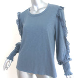 Veronica Beard Osage Ruffled Long Sleeve Top Blue Slub Jersey Size Large