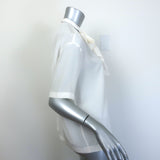 Brunello Cucinelli Monili-Trim Pussy Bow Short Sleeve Top Cream Silk Size Small