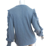Veronica Beard Osage Ruffled Long Sleeve Top Blue Slub Jersey Size Large