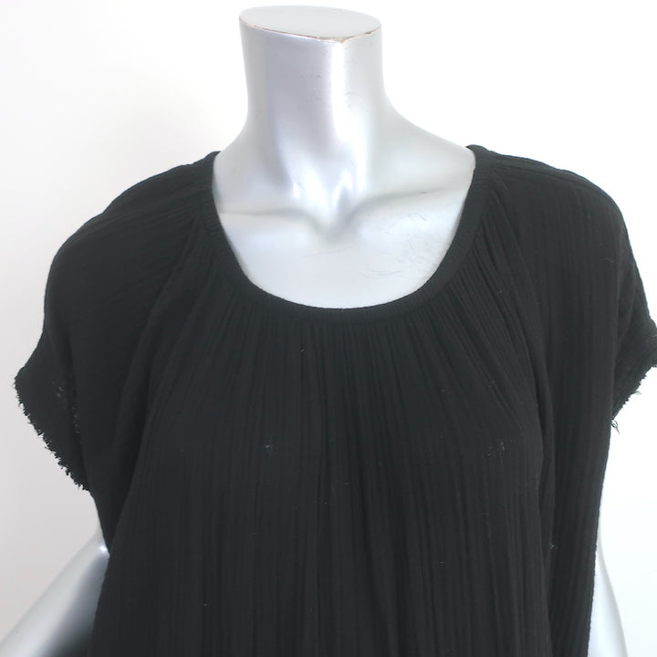 9seed Moonstone Caftan Black Cotton Gauze One Size Short Sleeve Maxi Dress