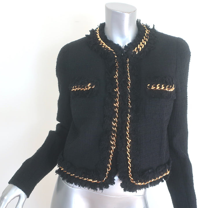 Versace Chain-Trimmed Tweed Jacket Black Cotton Size 44 NEW